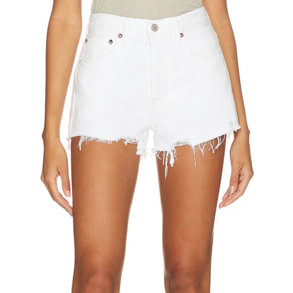 Agolde Parker Raw Cut Frayed Edge White Organic Cotton Denim Shorts 32 Button